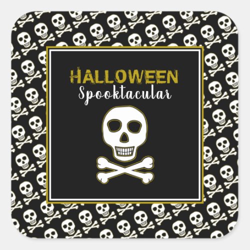 Skull  Bones Gold Halloween Party Square Sticker