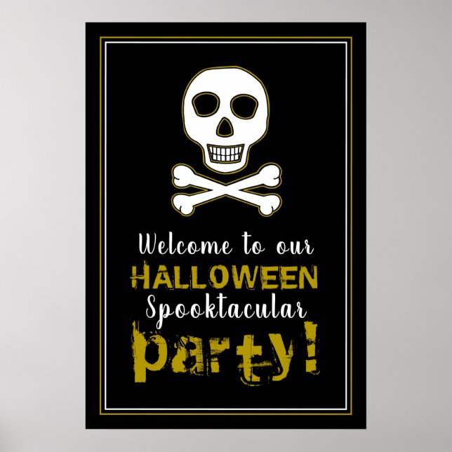 Skull & Bones, Gold Halloween Welcome Sign (Front)