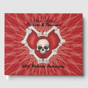 Skull Bones Gothic Anniversary Red Heart Spirals Guest Book