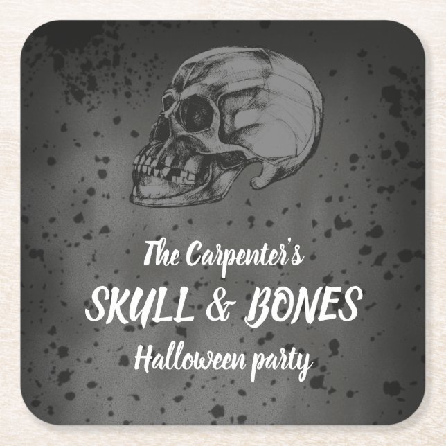 Skull & Bones Halloween Square Paper Coaster (Front)