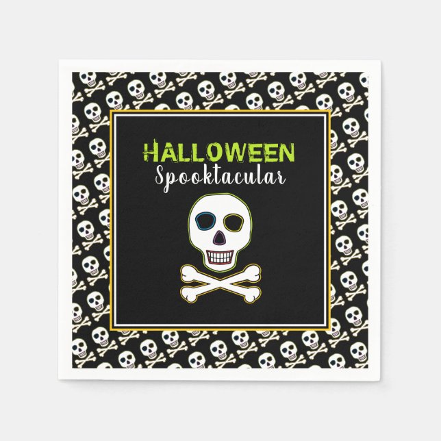 Skull & Bones, Neon Halloween Party Napkins (Front)