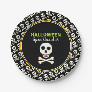 Skull & Bones, Neon Halloween Party Paper Plates