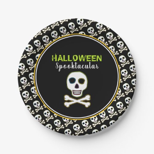 Skull  Bones Neon Halloween Party Paper Plates