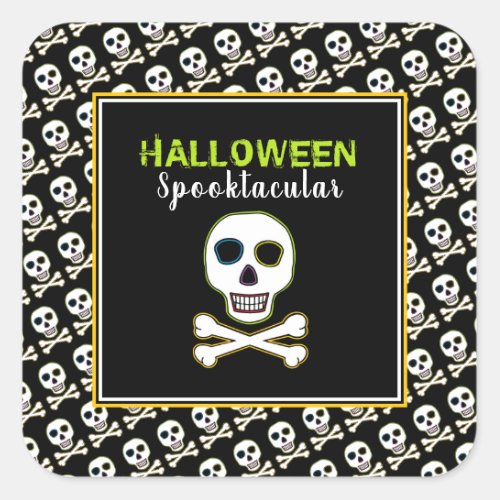 Skull  Bones Neon Halloween Party Square Sticker
