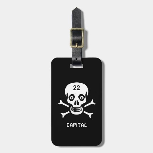 Skull bones on black luggage tag