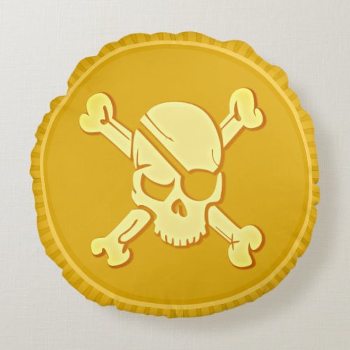 Skull  Bones Pirate Dubloon Coin Treasure Round Pillow