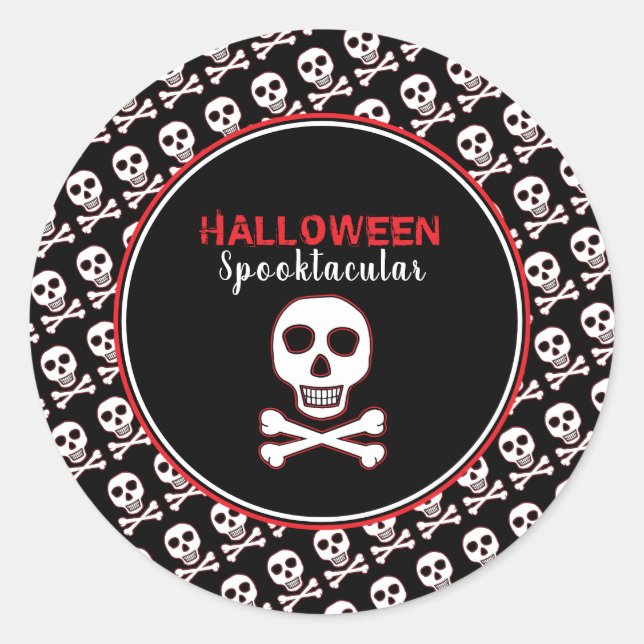 Skull & Bones, Red Halloween Party Classic Round Sticker (Front)