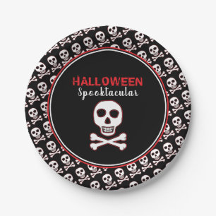 Skull & Bones, Red Halloween Party Paper Plates