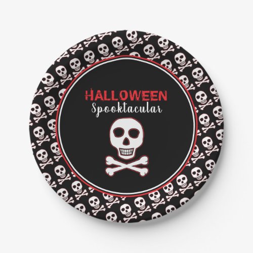 Skull  Bones Red Halloween Party Paper Plates