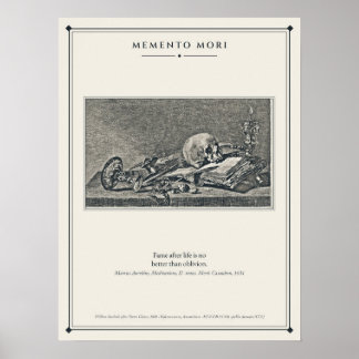 Skull Book and Oil Lamp Vanitas Etching Poster