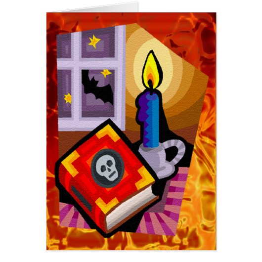 Skull Book, Candle Stick and Bat Outside Cards (Front)