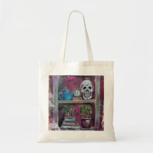 Skull Bookshelf Tote Bag