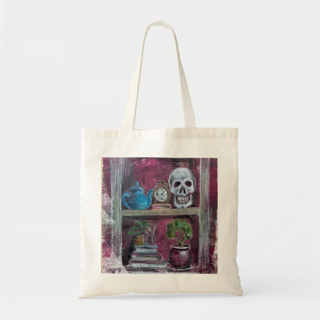 Skull Bookshelf Tote Bag (Front)