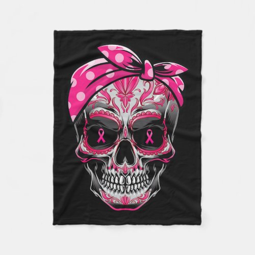 Skull Breast Cancer Awareness Pink Ribbon Calavera Fleece Blanket