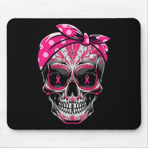 Skull Breast Cancer Awareness Pink Ribbon Calavera Mouse Pad