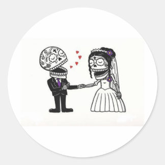 Skull Bridal Couple Classic Round Sticker