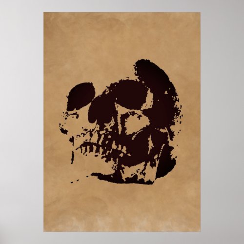Skull Brown Pop Art Poster