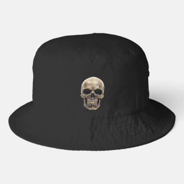 Skull Bucket Hat Black Fishing Fishermen Buckethat (Front)