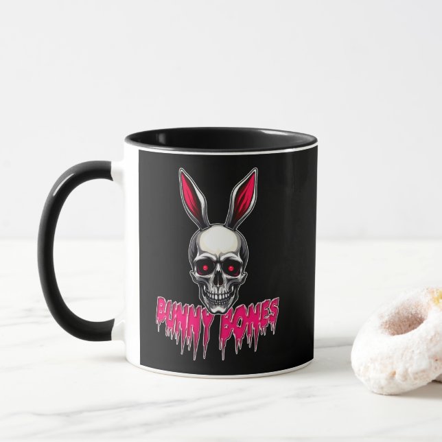 Skull Bunny – Dark Easter Art - mug (With Donut)
