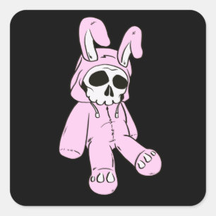 Skull Bunny Pink Dead Bunny Costume Skeleton Square Sticker