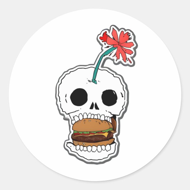 Skull burger classic round sticker (Front)