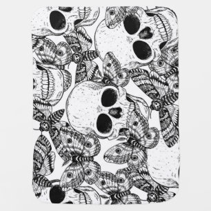 Skull, butterflies: hand-drawn vintage pattern baby blanket