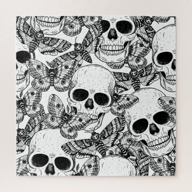 Skull, butterflies: hand-drawn vintage pattern jigsaw puzzle (Vertical)