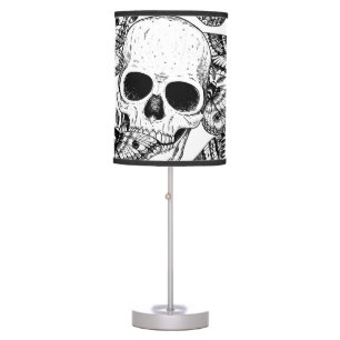 Skull, butterflies: hand-drawn vintage pattern table lamp