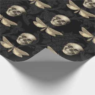 Skull & Butterfly Black Lace Gothic Wrapping Paper