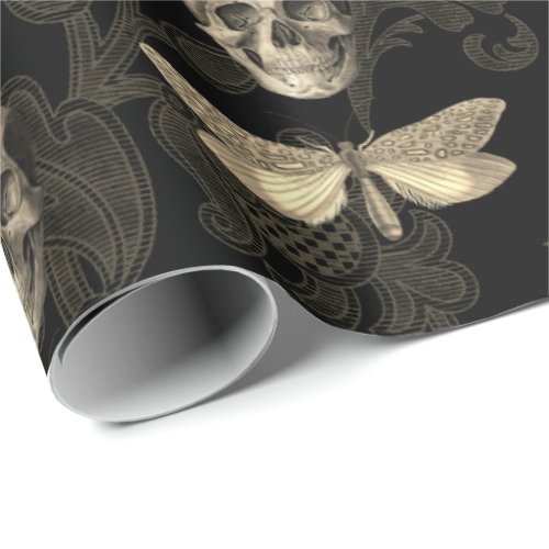 Skull  Butterfly Brown Lace Wrapping Paper