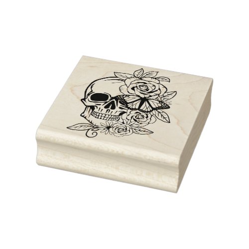 Skull Butterfly Florals Art Rubber Stamp