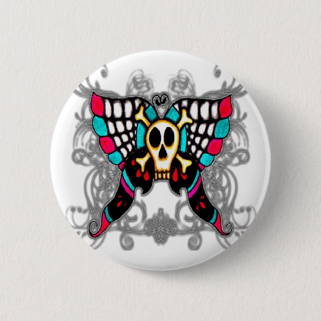 Skull Butterfly Pinback Button (Front)