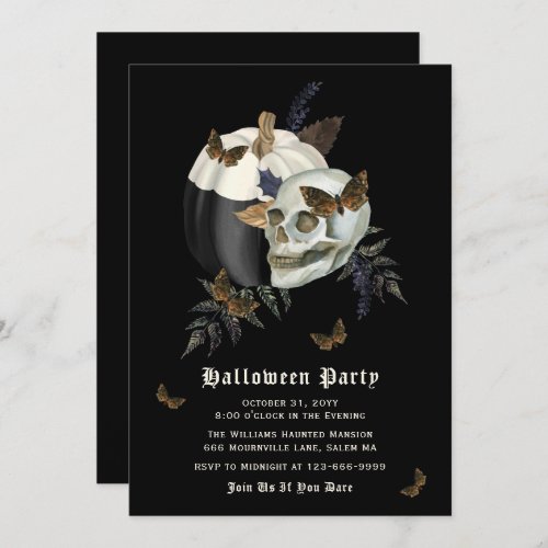 Skull Butterfly Pumpkin Halloween Party Invitation