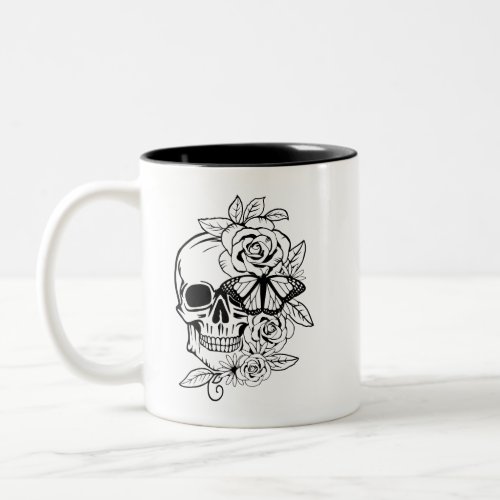 Skull Butterly Floral Art Two_Tone Coffee Mug