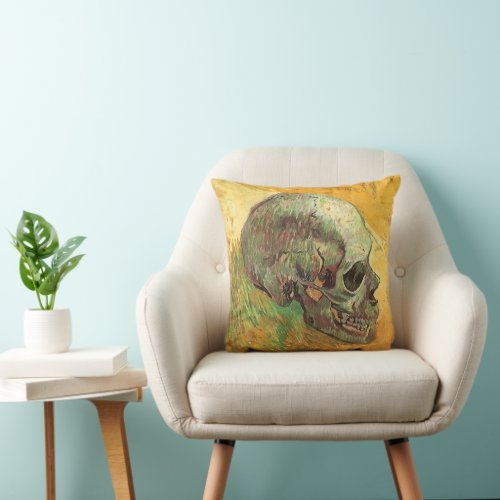 Skull by Vincent van Gogh Vintage Impressionism Throw Pillow