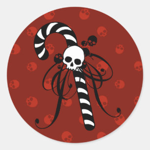 Skull Candy Cane Classic Round Sticker