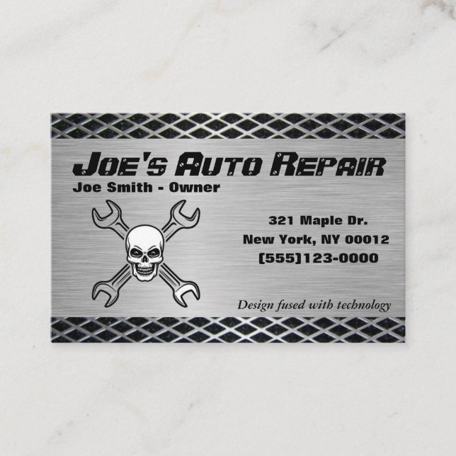 Skull Car Auto Mechanic Repair Motor Service Business Card (Front)