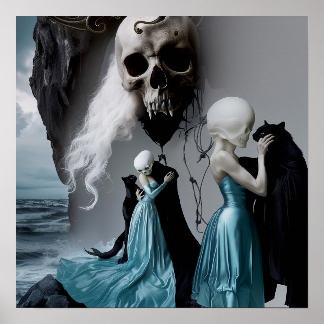 Skull Cat Shadow Work Witchy AI Art Matte Value Poster (Front)