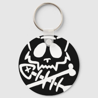 Skull Cat with Crossed Bones Keychain