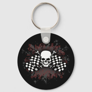 Skull-checkered flags-splat keychain