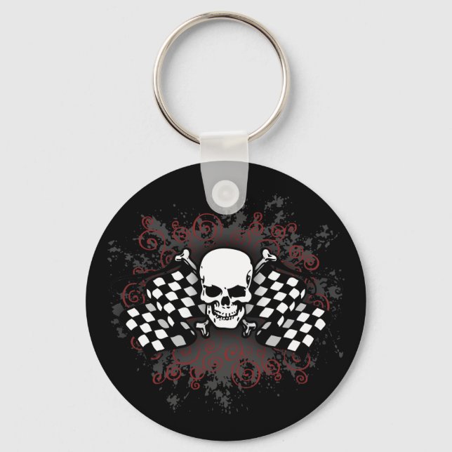 Skull-checkered flags-splat keychain (Front)