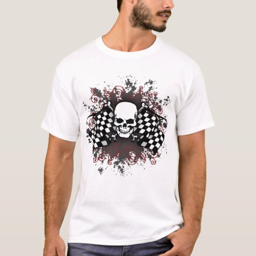 Skull_checkered flags_splat T_Shirt