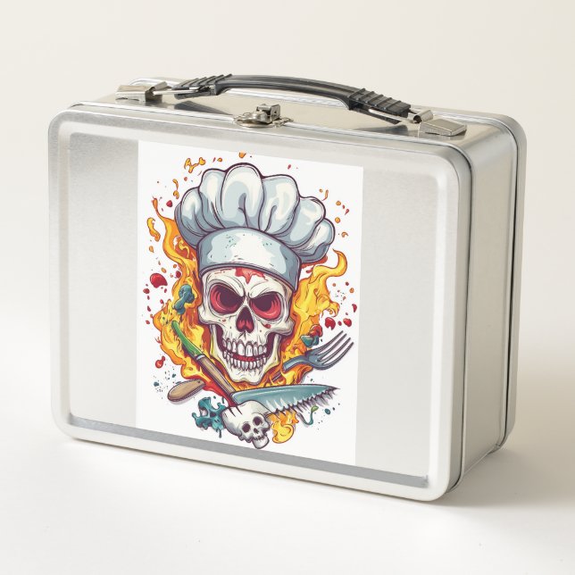 Skull Chef Kitchen Master Metal Lunch Box (Front)