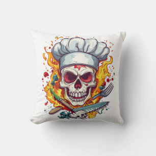 Skull Chef Kitchen Master Throw Pillow