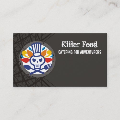 Skull chef utensils crossbones catering biz cards