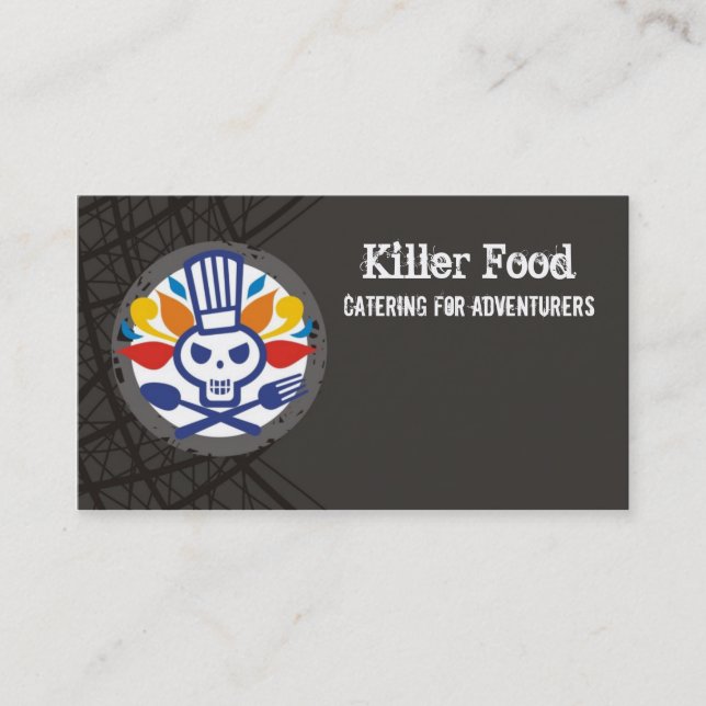 Skull chef utensils crossbones catering biz cards (Front)