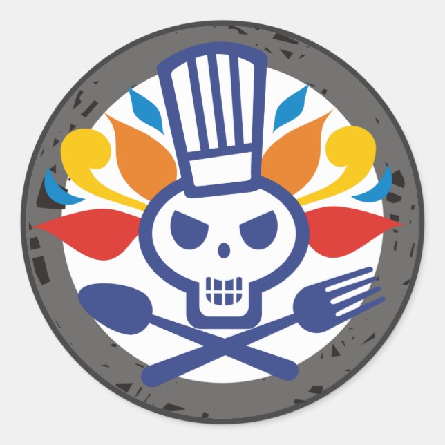 Skull chef utensils crossbones food stickers (Front)