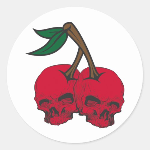 Skull Cherries Classic Round Sticker