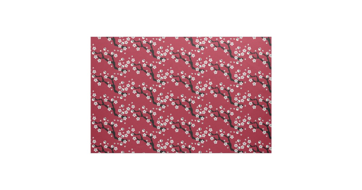 Skull Cherry Blossoms Fabric | Zazzle