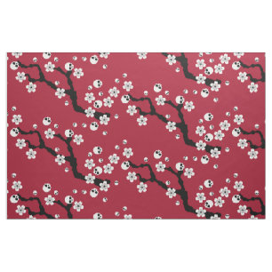 Skull Cherry Blossoms Fabric